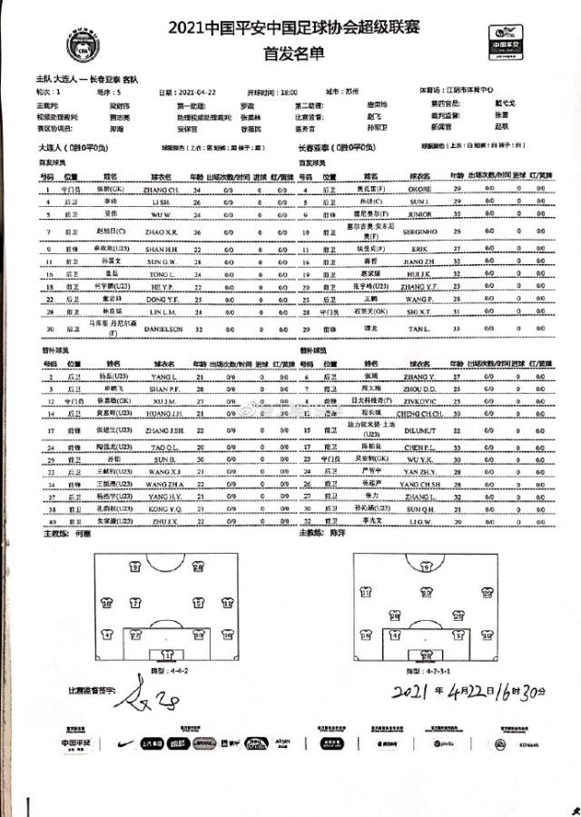 即时赔率-大连人vs亚泰首发：单外援PK4外援 林良铭谭龙出战